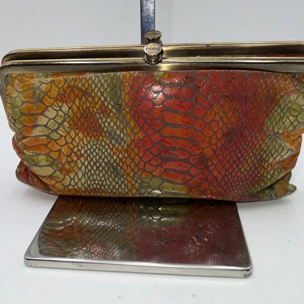 Hobo Clutch Wallet Snakeskin Print Leather Kisslock Closure